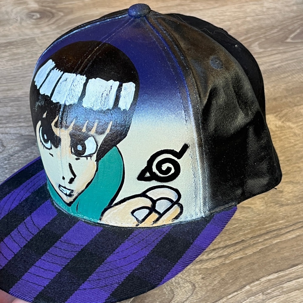 KBETHOS Naruto Rock Lee Custom Hand Painted Snapback Hat Purple Black Stripe